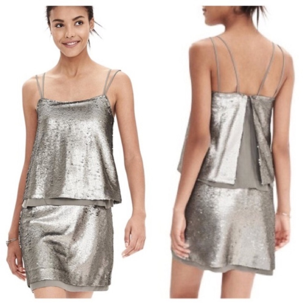 Banana Republic Silver Sequin Tank Dress Two Sizes Available